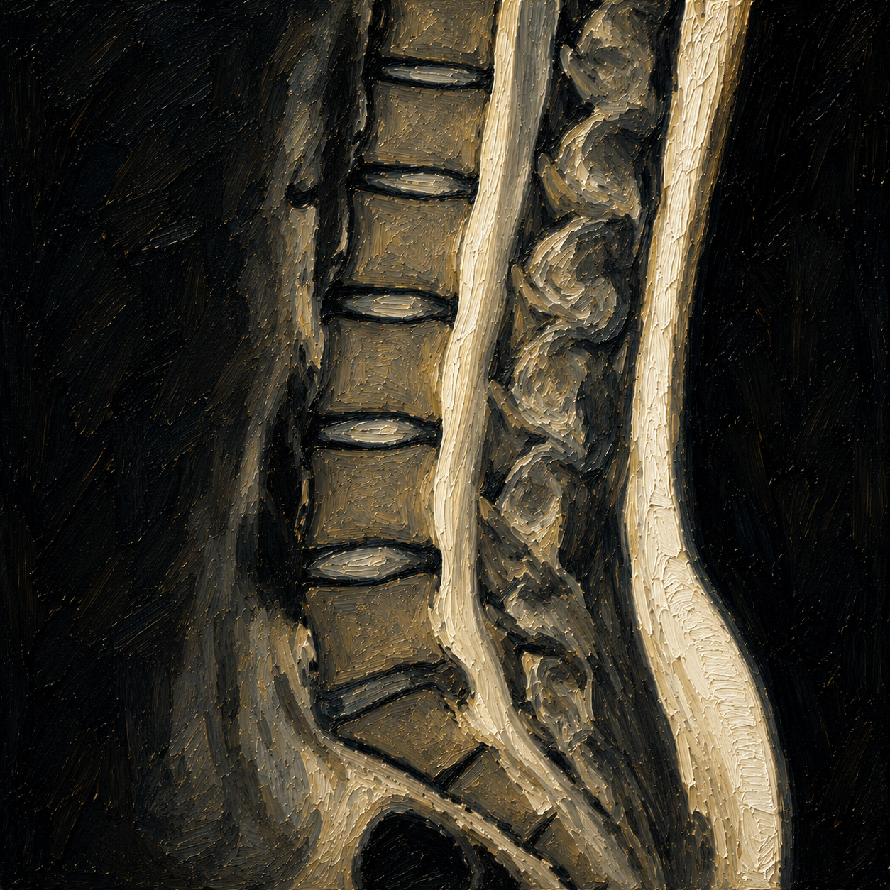 Spinal X-ray showing scoliosis curvature