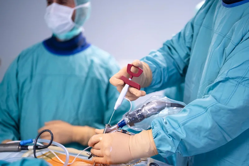 Endoscopic spine procedure in progress with high-definition monitor