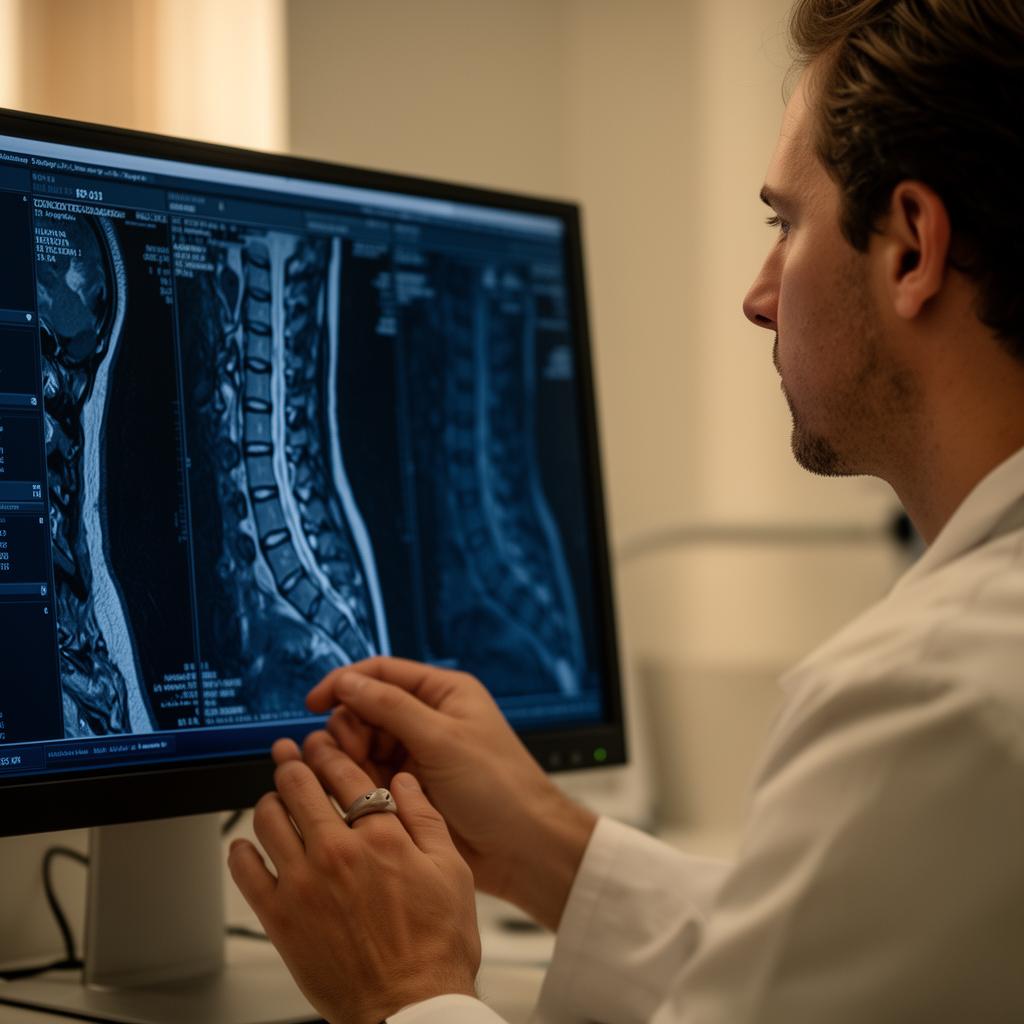 Consultant reviewing a spinal MRI scan