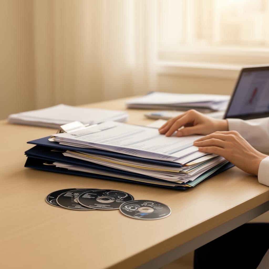 Administrative team organising medical records and imaging