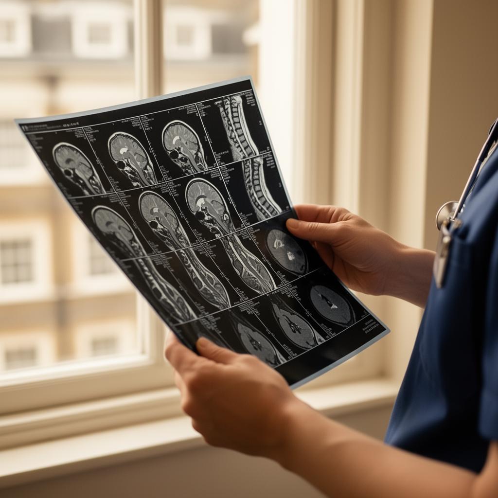 Consultant reviewing spinal MRI imaging